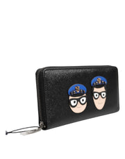 Dolce & Gabbana Black Leather #DGFAMILY Zipper Continental Mens Wallet