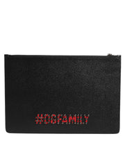 Dolce & Gabbana Black Leather #DGFAMILY Embellished Men Clutch Pouch Bag
