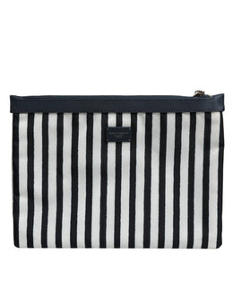 Dolce & Gabbana Black White Striped Logo Plaque Clutch Pouch Bag