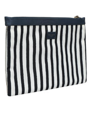 Dolce & Gabbana Black White Striped Logo Plaque Clutch Pouch Bag