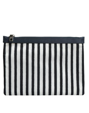 Dolce & Gabbana Black White Striped Logo Plaque Clutch Pouch Bag