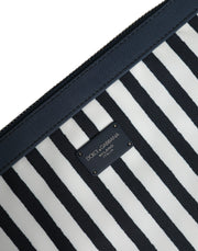 Dolce & Gabbana Black White Striped Logo Plaque Clutch Pouch Bag