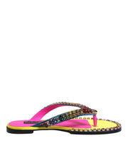 Dolce & Gabbana Multicolor Rhinestone Flip Flop Flat Sandals Shoes