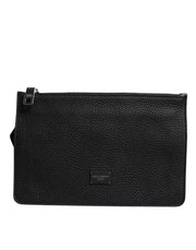 Dolce & Gabbana Black Leather Logo Embossed Waist Fanny Pack Borse Bag