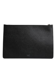 Dolce & Gabbana Black Leather Golden Pig Print Men Clutch Pouch Borse Bag