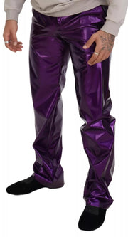 Dolce & Gabbana Purple Metallic Nylon Straight Trouser Pants