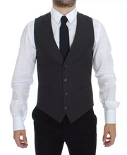 Dolce & Gabbana Gray Striped Formal Dress Gilet Vest
