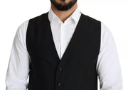 Dolce & Gabbana Black Wool Men Formal Waistcoat Vest