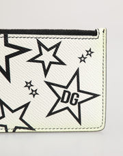 Dolce & Gabbana White Leather Douphin DG Logo Star Print Card Holder Wallet