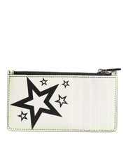Dolce & Gabbana White Leather Douphin DG Logo Star Print Card Holder Wallet