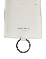 Dolce & Gabbana White Calf Leather Lanyard Logo Card Holder Men Wallet