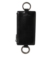 Dolce & Gabbana Black Leather Logo Embossed Lanyard Card Holde Wallet
