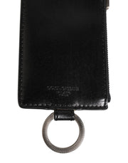 Dolce & Gabbana Black Leather Logo Embossed Lanyard Card Holde Wallet