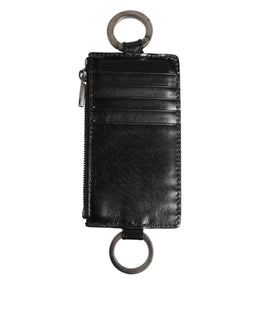 Dolce & Gabbana Black Leather Logo Embossed Lanyard Card Holde Wallet