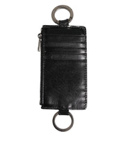 Dolce & Gabbana Black Leather Logo Embossed Lanyard Card Holde Wallet