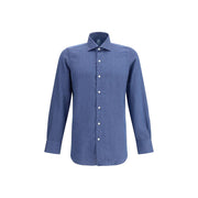 Finamore Blue Cotton Dress Shirt