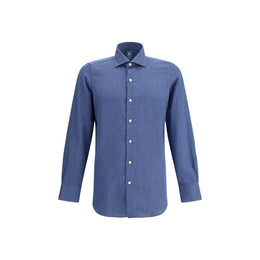 Finamore Blue Cotton Dress Shirt