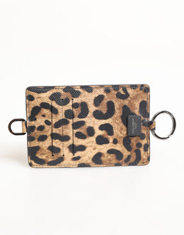 Dolce & Gabbana Leopard Print Leather Embossed Lanyard Card Holder Wallet