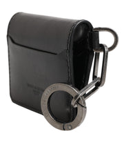 Dolce & Gabbana Wallet Black Leather Logo Embossed Key Chain Card Holder Wallet