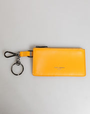Dolce & Gabbana Yellow Orange Leather Credit Card Key Holder Clip On Wallet