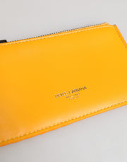 Dolce & Gabbana Yellow Orange Leather Credit Card Key Holder Clip On Wallet