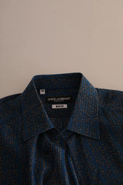 Dolce & Gabbana Blue MARTINI Silk Slim Fit Long Sleeves Shirt