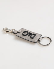 Dolce & Gabbana Gray Leather Logo Metal Ring Keychain Holder Men Keyring