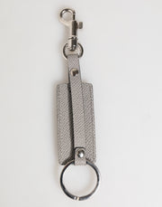 Dolce & Gabbana Gray Leather Logo Metal Ring Keychain Holder Men Keyring