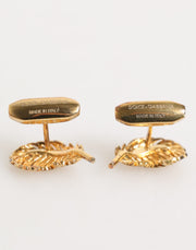 Dolce & Gabbana Gold 925 Sterling Silver Crystal Leaf Accessory Cufflink