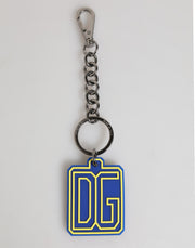 Dolce & Gabbana Blue Yellow DG Rubber Logo Silver Men Keychain Keyring