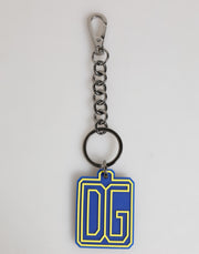 Dolce & Gabbana Blue Yellow DG Rubber Logo Silver Men Keychain Keyring
