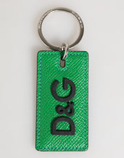 Dolce & Gabbana Green Leather Logo Metal Ring Keychain Holder Men Keyring