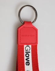Dolce & Gabbana Red Logo Polyester Silver Brass Holder Keychain Men Keyring