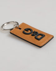 Dolce & Gabbana Brown Leather Logo Metal Ring Keychain Holder Men Keyring