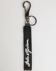 Dolce & Gabbana Black White Polyester DG Logo Silver Men Keychain Keyring