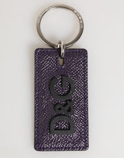 Dolce & Gabbana Violet Leather Logo Metal Ring Men Keychain Keyring