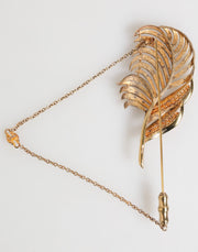 Dolce & Gabbana Gold Tone Leaf 925 Sterling Silver Crystal Chain Brooch