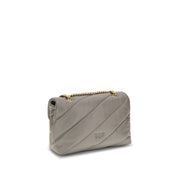 PINKO Gray Calf Leather Bos Taurus Shoulder Bag