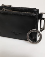 Dolce & Gabbana Black Leather Zipped Card Holder Coin Purse Keyring Wallet