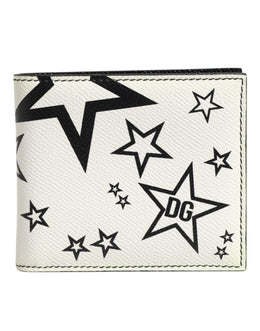Dolce & Gabbana White Leather DG Star Logo Bifold Card Holder Wallet