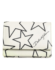 Dolce & Gabbana White Leather Trifold DG Star Print Card Holder Wallet