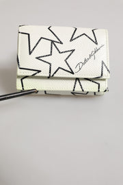 Dolce & Gabbana White Leather Trifold DG Star Print Card Holder Wallet