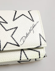 Dolce & Gabbana White Leather Trifold DG Star Print Card Holder Wallet