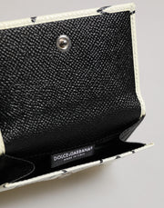 Dolce & Gabbana White Leather Trifold DG Star Print Card Holder Wallet