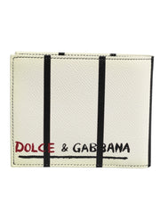 Dolce & Gabbana White Leather DG Crown Royals Bifold Card Holder Wallet