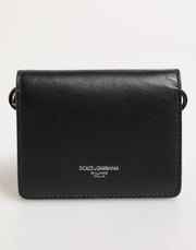 Dolce & Gabbana Black Leather DG Logo Bifold Card Holder Men Borse Wallet