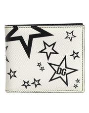 Dolce & Gabbana White Leather DG Star Logo Bifold Men Card Holder Wallet