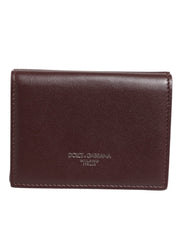 Dolce & Gabbana Leather Embossed Logo Trifold Men Card Holder Dark Brown