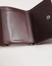 Dolce & Gabbana Leather Embossed Logo Trifold Men Card Holder Dark Brown
