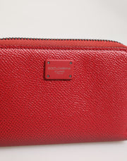 Dolce & Gabbana Red Leather Zip Around Logo Plaque Men Coin Purse Wallet